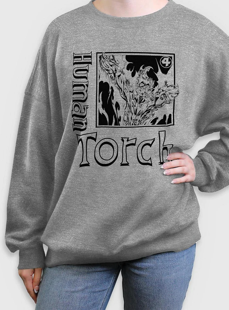 Marvel Fantastic Four Human Torch Pose Womens Oversized Sweatshirt
