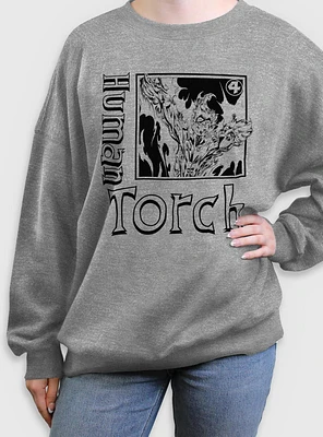 Marvel Fantastic Four Human Torch Pose Womens Oversized Sweatshirt