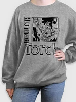 Marvel Fantastic Four Human Torch Pose Womens Oversized Sweatshirt