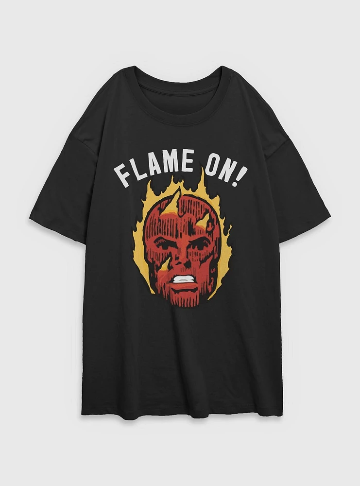 Marvel Fantastic Four Flame On Human Torch Womens Oversized T-Shirt