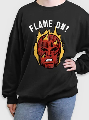 Marvel Fantastic Four Flame On Human Torch Womens Oversized Sweatshirt