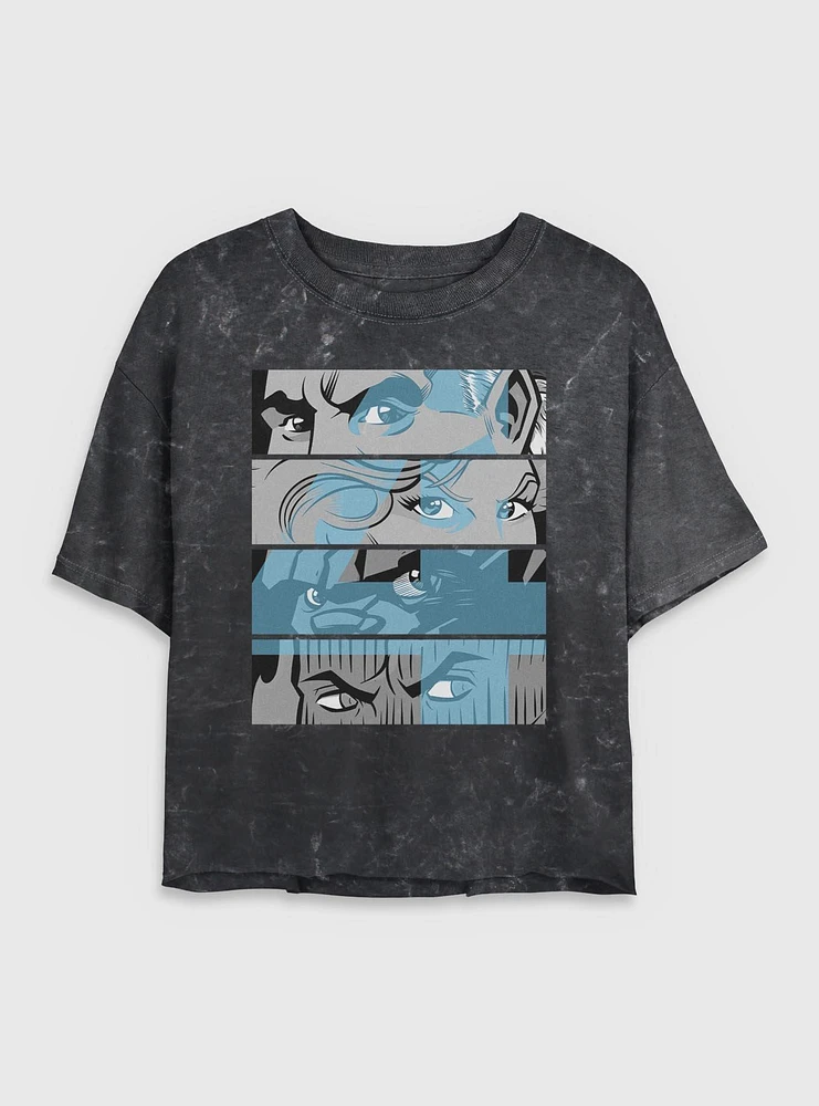 Marvel Fantastic Four Eyes Panels Womens Crop Mineral Wash T-Shirt