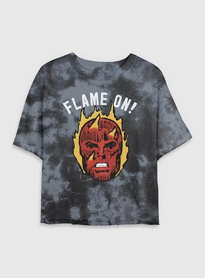 Marvel Fantastic Four Flame On Human Torch Womens Crop Tie-Dye T-Shirt