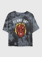 Marvel Fantastic Four Flame On Human Torch Womens Crop Tie-Dye T-Shirt