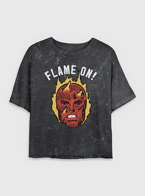 Marvel Fantastic Four Flame On Human Torch Womens Crop Mineral Wash T-Shirt