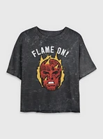 Marvel Fantastic Four Flame On Human Torch Womens Crop Mineral Wash T-Shirt
