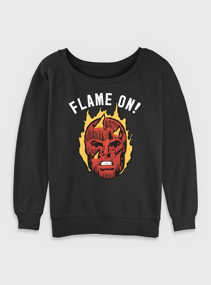 Marvel Fantastic Four Flame On Human Torch Womens Slouchy Sweatshirt