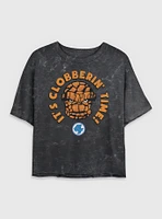Marvel Fantastic Four The Thing Smash Womens Crop Mineral Wash T-Shirt