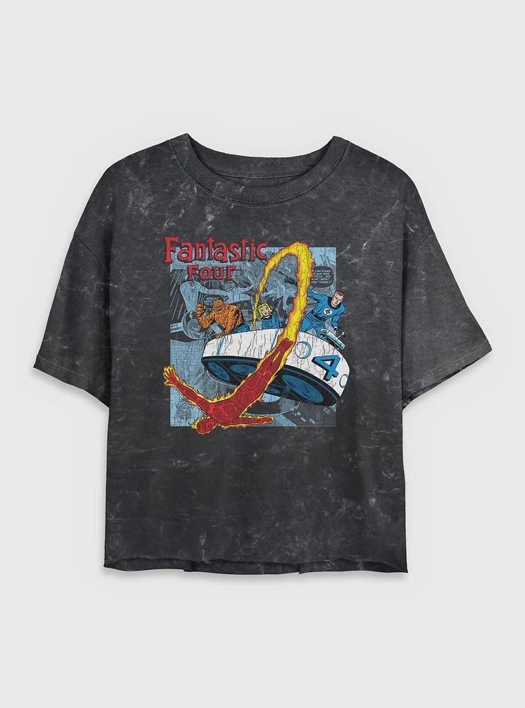 Marvel Fantastic Four Classic Comic Womens Crop Mineral Wash T-Shirt