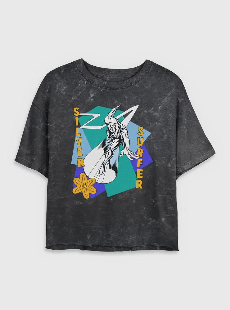 Marvel Fantastic Four Silver Surfer Shapes Womens Crop Mineral Wash T-Shirt