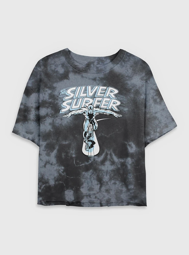 Marvel Fantastic Four The Silver Surfer Title Womens Crop Tie-Dye T-Shirt