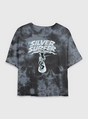 Marvel Fantastic Four The Silver Surfer Title Womens Crop Tie-Dye T-Shirt