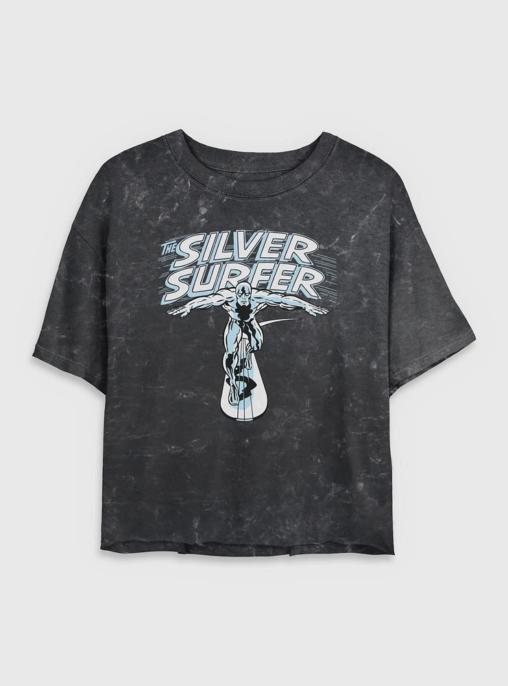 Marvel Fantastic Four The Silver Surfer Title Womens Crop Mineral Wash T-Shirt