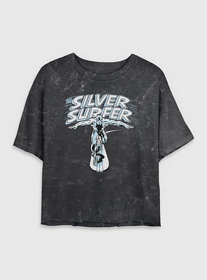Marvel Fantastic Four The Silver Surfer Title Womens Crop Mineral Wash T-Shirt