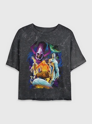 Marvel Fantastic Four 4 Cosmos Galactus & Silver Surfer Womens Crop Mineral Wash T-Shirt