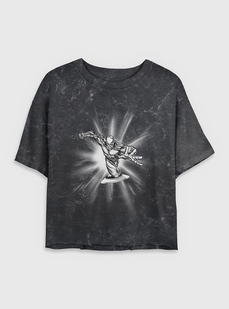 Marvel Fantastic Four Silver Surfer Action Womens Crop Mineral Wash T-Shirt