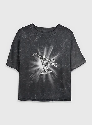 Marvel Fantastic Four Silver Surfer Action Womens Crop Mineral Wash T-Shirt
