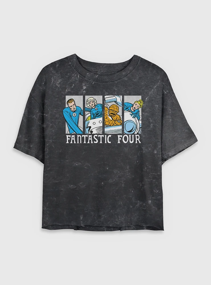 Marvel Fantastic Four Comic Panels Womens Crop Mineral Wash T-Shirt