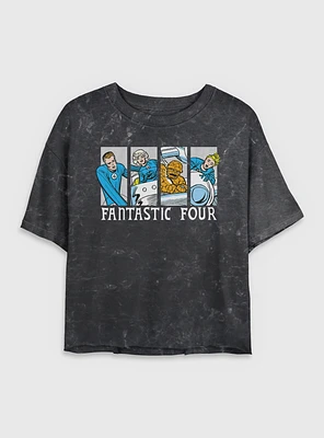 Marvel Fantastic Four Comic Panels Womens Crop Mineral Wash T-Shirt