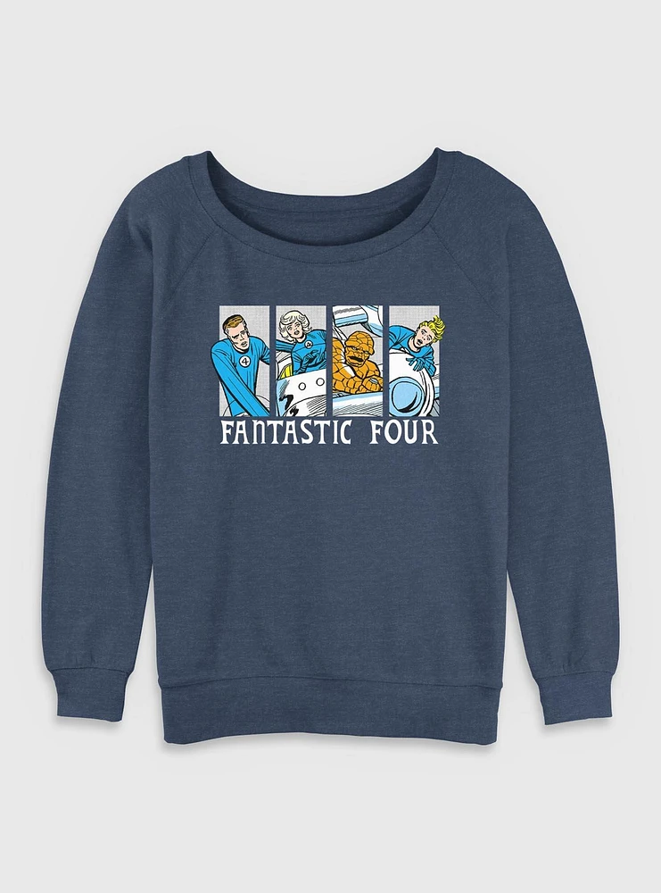 Marvel Fantastic Four Comic Panels Womens Slouchy Sweatshirt