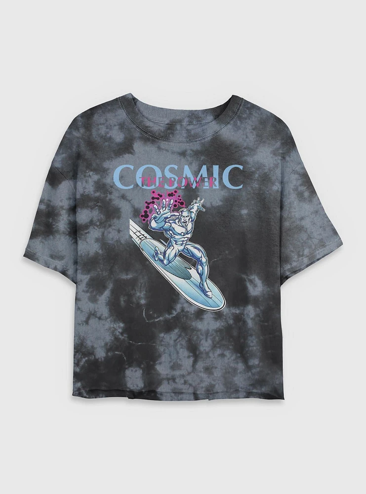 Marvel Fantastic Four The Cosmic Power Silver Surfer Womens Crop Tie-Dye T-Shirt