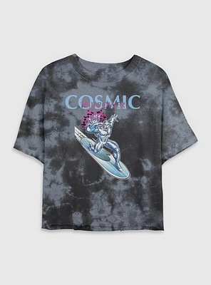 Marvel Fantastic Four The Cosmic Power Silver Surfer Womens Crop Tie-Dye T-Shirt