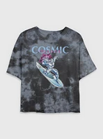 Marvel Fantastic Four The Cosmic Power Silver Surfer Womens Crop Tie-Dye T-Shirt