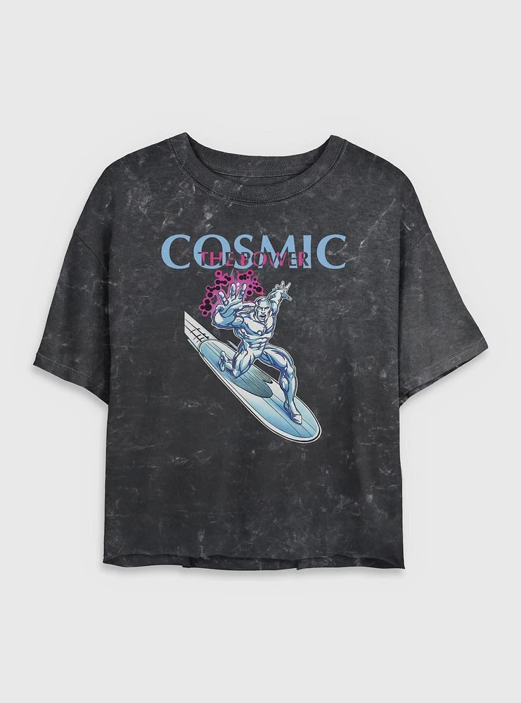 Marvel Fantastic Four The Cosmic Power Silver Surfer Womens Crop Mineral Wash T-Shirt