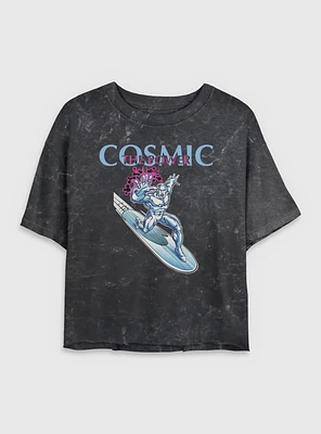 Marvel Fantastic Four The Cosmic Power Silver Surfer Womens Crop Mineral Wash T-Shirt