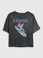 Marvel Fantastic Four The Cosmic Power Silver Surfer Womens Crop Mineral Wash T-Shirt