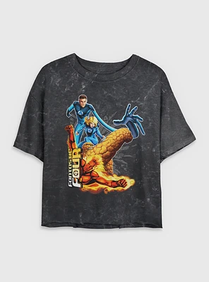 Marvel Fantastic Four Power Pack Womens Crop Mineral Wash T-Shirt