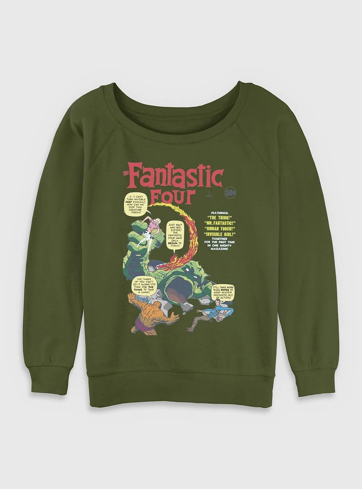 Marvel Fantastic Four Comic Vs Giganto Womens Slouchy Sweatshirt