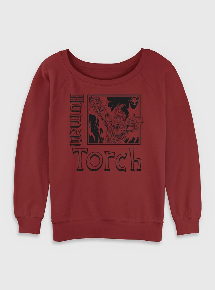 Marvel Fantastic Four Human Torch Pose Womens Slouchy Sweatshirt