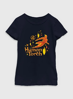 Marvel The Fantastic Four: First Steps Human Torch Vintage Youth Girls T-Shirt
