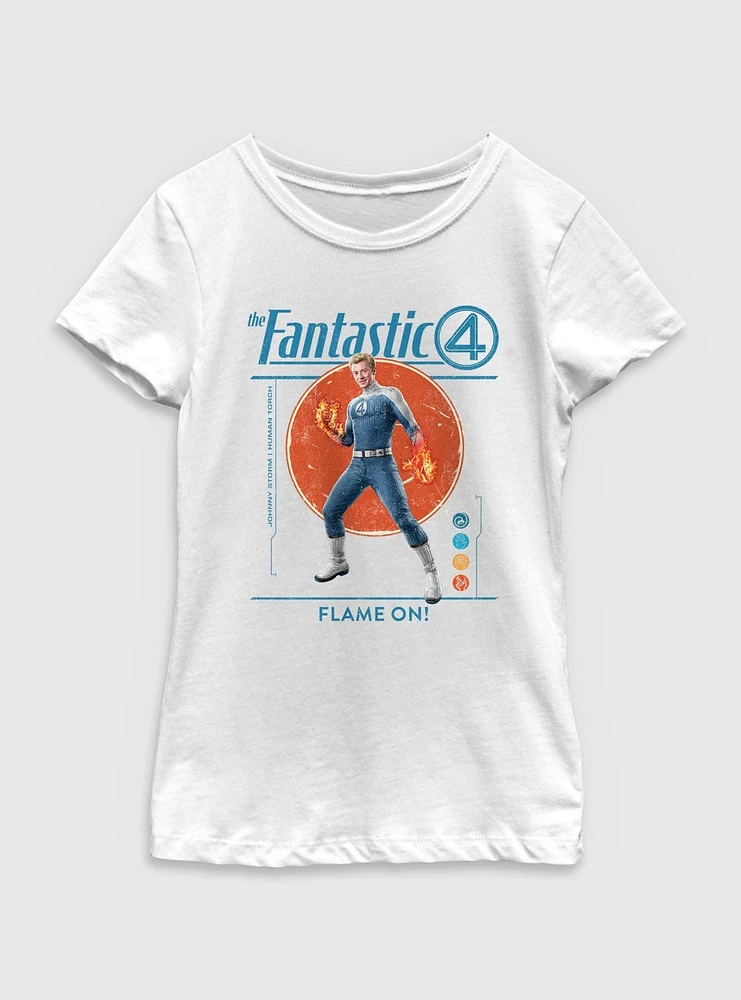 Marvel The Fantastic Four: First Steps Flame On Johnny Storm Human Torch Youth Girls T-Shirt