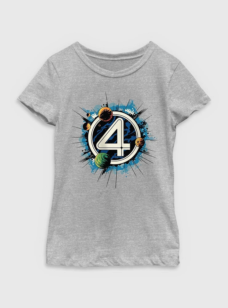 Marvel The Fantastic Four: First Steps Planets Logo Youth Girls T-Shirt