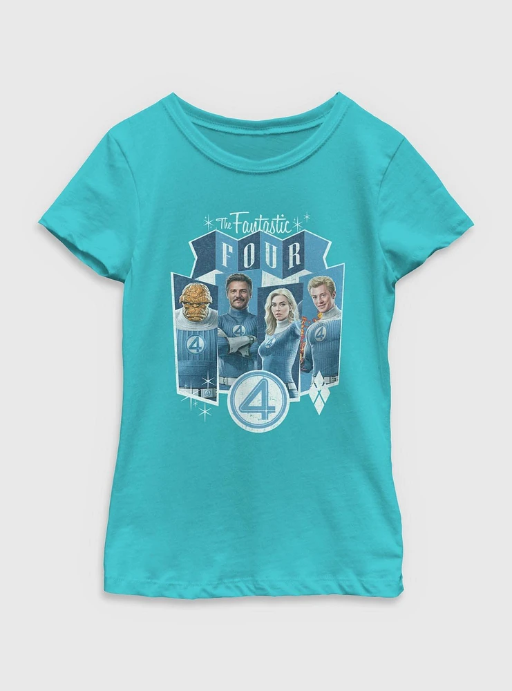Marvel The Fantastic Four: First Steps Four Heroes Panels Youth Girls T-Shirt