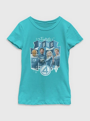 Marvel The Fantastic Four: First Steps Four Heroes Panels Youth Girls T-Shirt