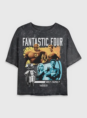 Marvel The Fantastic Four: First Steps Family & H.E.R.B.I.E. Womens Mineral Wash Crop T-Shirt