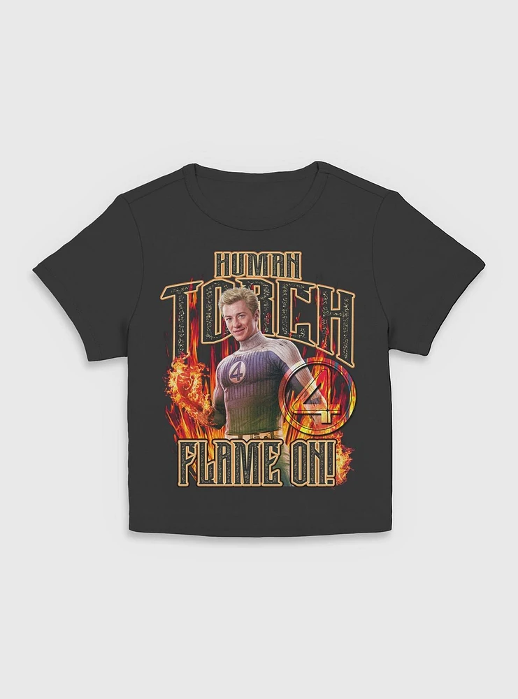 Marvel The Fantastic Four: First Steps Johnny Storm Human Torch Flame On Womens Baby T-Shirt BoxLunch Web Exclusive