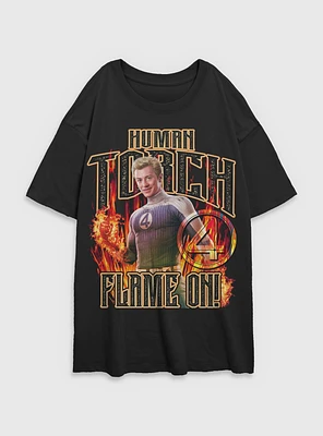 Marvel The Fantastic Four: First Steps Johnny Storm Human Torch Flame On Womens Oversized T-Shirt BoxLunch Web Exclusive