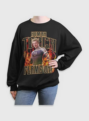 Marvel The Fantastic Four: First Steps Johnny Storm Human Torch Flame On Womens Oversized Sweatshirt BoxLunch Web Exclusive