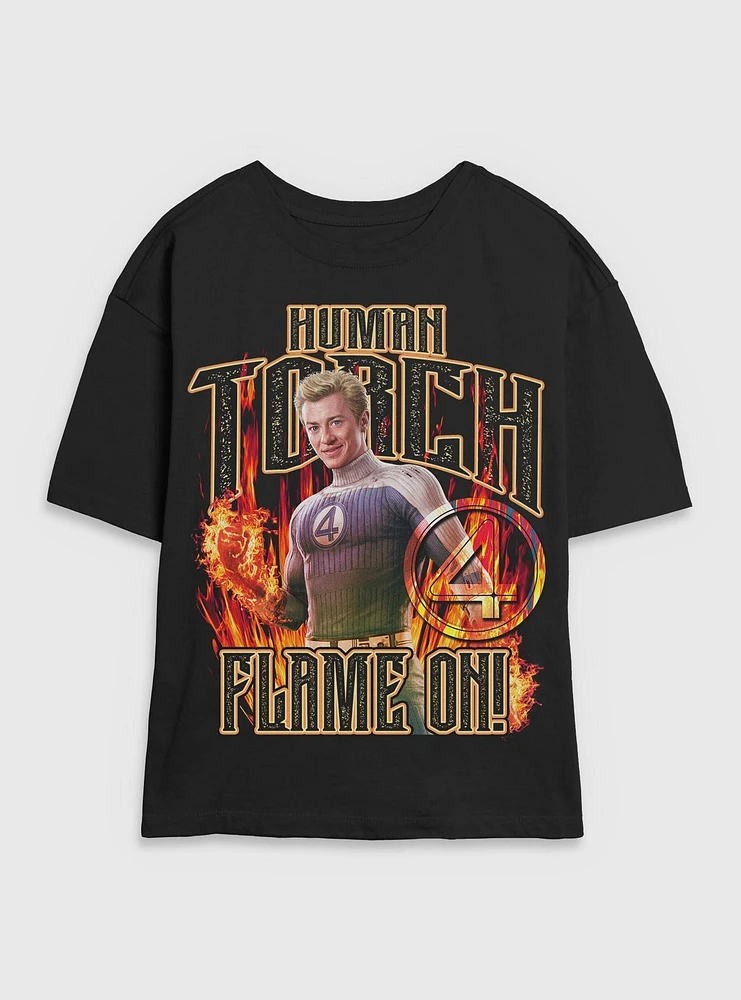 Marvel The Fantastic Four: First Steps Johnny Storm Human Torch Flame On Womens Skimmer T-Shirt BoxLunch Web Exclusive