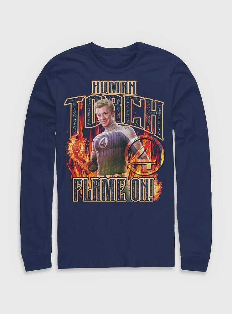Marvel The Fantastic Four: First Steps Johnny Storm Human Torch Flame On Long-Sleeve T-Shirt BoxLunch Web Exclusive