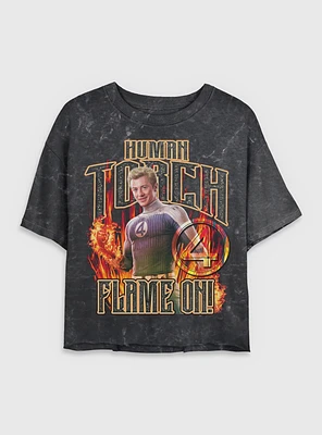 Marvel The Fantastic Four: First Steps Johnny Storm Human Torch Flame On Womens Mineral Wash Crop T-Shirt BoxLunch Web Exclusive