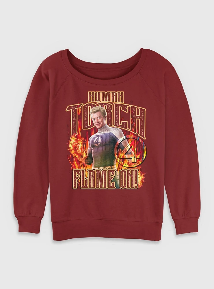 Marvel The Fantastic Four: First Steps Johnny Storm Human Torch Flame On Womens Slouchy Sweatshirt BoxLunch Web Exclusive