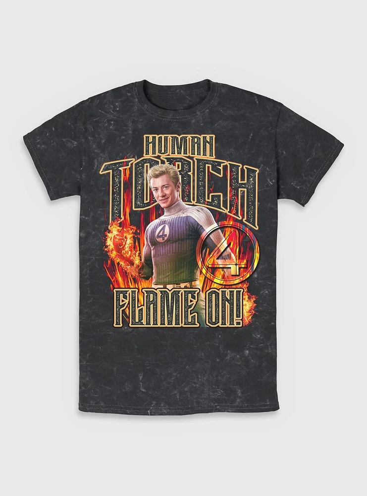 Marvel The Fantastic Four: First Steps Johnny Storm Human Torch Flame On Mineral Wash T-Shirt BoxLunch Web Exclusive