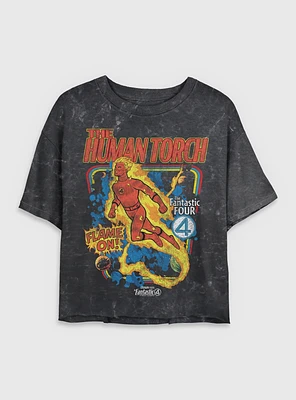 Marvel The Fantastic Four: First Steps Comic Cover Johnny Storm Human Torch Womens Mineral Wash Crop T-Shirt BoxLunch Web Exclusive