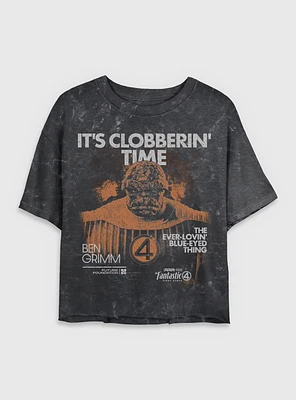 Marvel The Fantastic Four: First Steps Grunge Thing It's Clobberin' Time Womens Mineral Wash Crop T-Shirt BoxLunch Web Exclusive