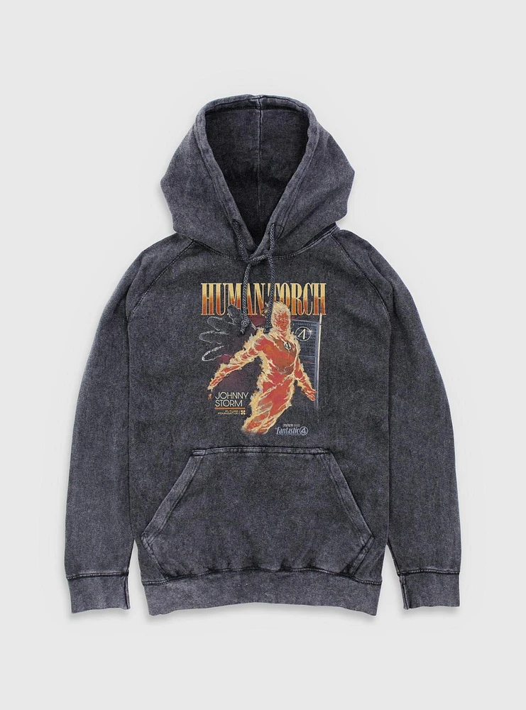 Marvel The Fantastic Four: First Steps Human Torch Future Foundation Mineral Wash Hoodie BoxLunch Web Exclusive